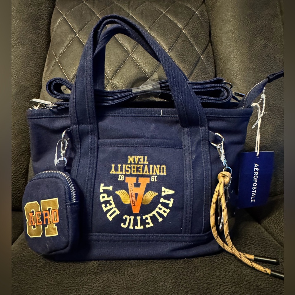 Aeropostale Mini Tote Bag Canvas 87 Charm Coin Purse University Varsity Y2K NWT
